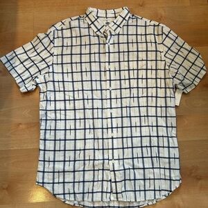 Old Navy Men's White and Blue Grid Shirt